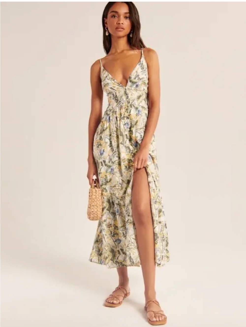 Abercrombie & Fitch Button Through Floral Spaghetti-Strap Maxi Dress